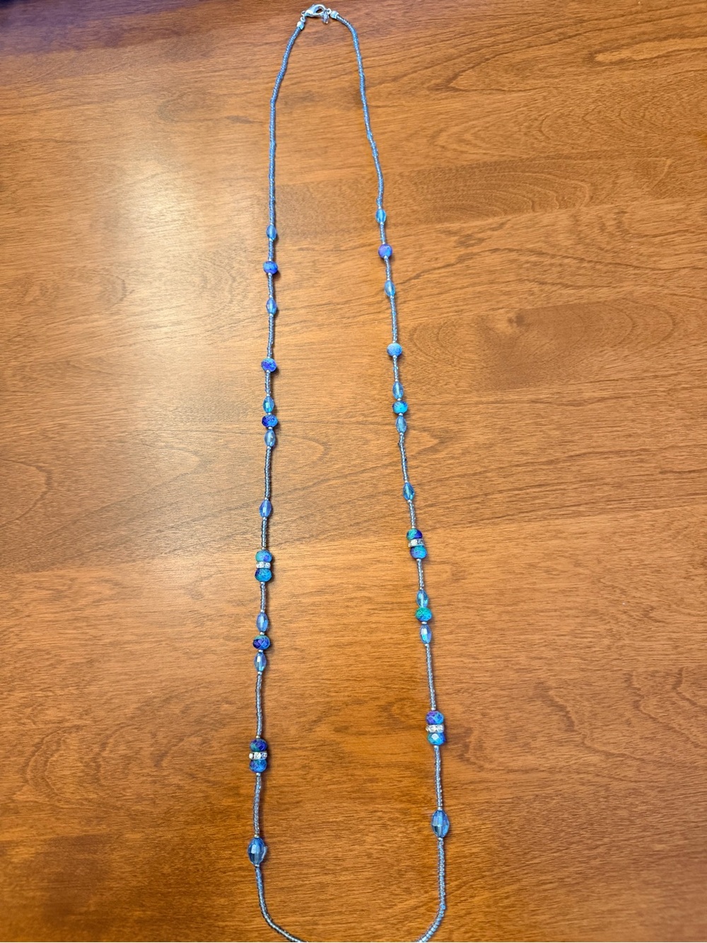 Long Blue Beaded Necklace